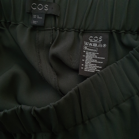 COS Women's Pleated Hem Khaki Green Pants with Pockets Size 12 - Picture 2 of 7